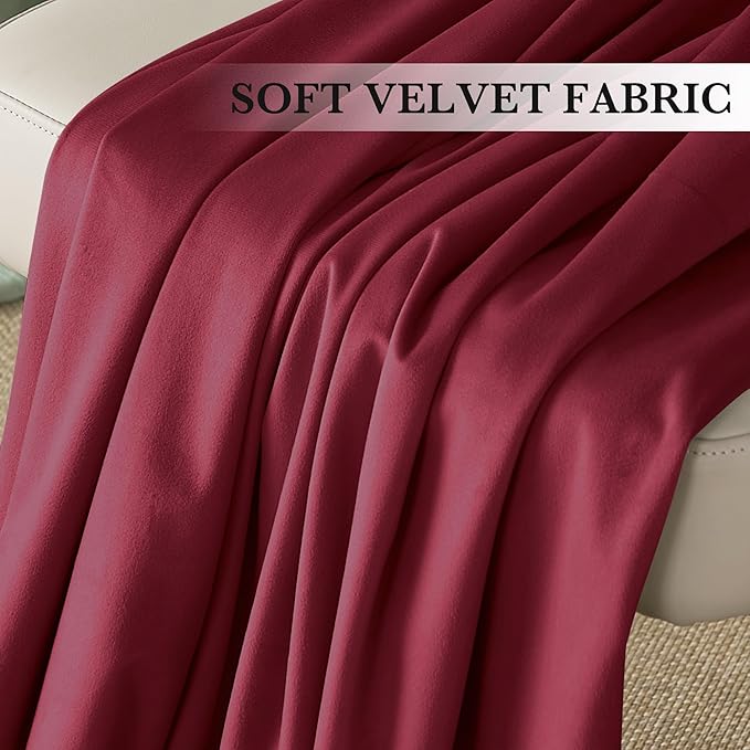 RYB HOME Burgundy Red Velvet Curtains for Christmas Decor, Soft Luxury Backdrops for Studio Theater, Back Tab Design for Bedroom Living Room, 52" W x L84 L, 2 Panels Set