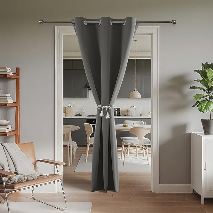 Joydeco Blackout Door Curtain for Doorway Privacy 78 Inches Long, Grommet Closet Curtain for Open Closet, Room Divider for Bedroom Living Room (Light Grey, 52Wx78L, 1 Panel)