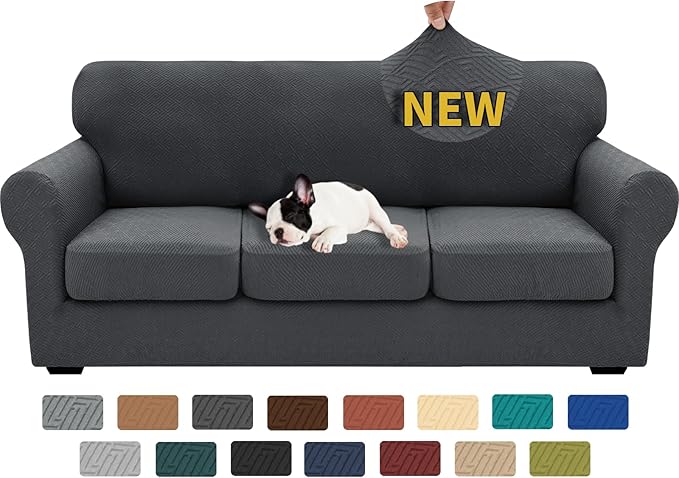 XINEAGE 2026 New 4 Pieces Couch Covers for 3 Cushion Couch Super Stretch Thick Soft Sofa Cover Anti Slip Sofa Slipcover Dogs Cats Furniture Protector (Dark Gray, 71"-91")