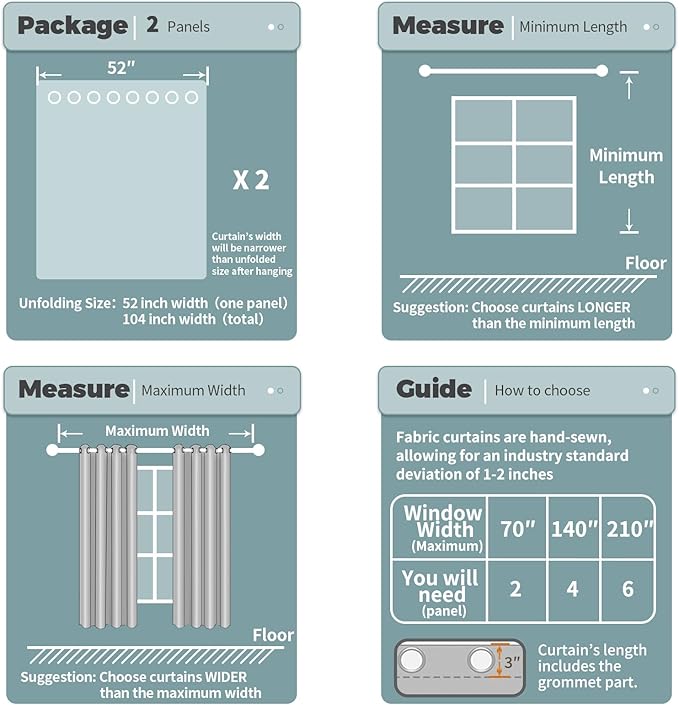 BGment Blackout Curtains for Bedroom - Grommet Thermal Insulated Room Darkening Curtains for Living Room, Set of 2 Panels (52 x 54 Inch, Faded Denim)