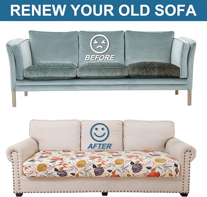 Smiry Printed Couch Cushion Covers, Stretch Soft Couch Covers for Sofa, Washable Non-Slip Sofa Slipcover Furniture Protector for Indoor and Outdoor (2 Pack, Orange)
