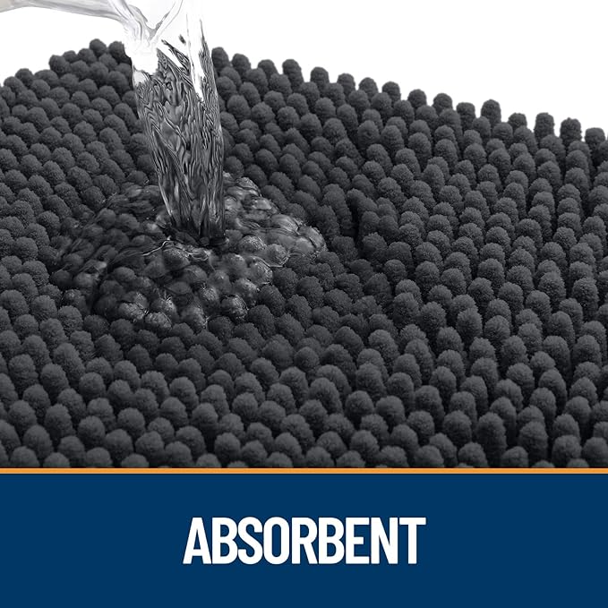 OLANLY Dog Door Mat for Muddy Paws 32x20, Absorbs Moisture and Dirt, Absorbent Non-Slip Washable Doormat, Quick Dry Chenille Mud Mat for Dogs, Entry Indoor Entryway Carpet for Inside Floor, Dark Grey