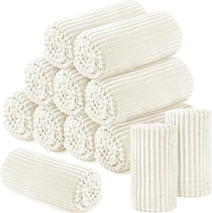 Buryeah 12 Pcs Flannel Throw Blanket Bulk 50 x 60 in Sleepover Blanket Outdoor Wedding Throw Lightweight, Oeko-tex Standard 100 Certified for Sofa Homeless Gifts (White)
