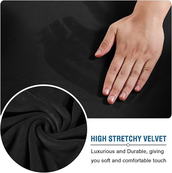 H.VERSAILTEX Modern Velvet Plush 4 Piece High Stretch Sofa Slipcover Sofa Cover Furniture Protector Form Fit Luxury Thick Velvet Sofa Cover for 3 Cushion Couch Width Up to 90 Inch (Sofa,Black)
