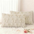 decorUhome Beige Bow Pillow Covers Set of 2 Coquette Aesthetic Cute Preppy Plush Faux Pillowcases for Girly Bedroom or Couch 12x20 Inch