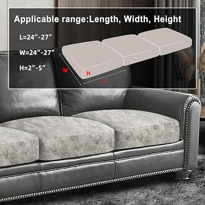 Leather Look Couch Cushion Covers Sofa Seat Slipcovers Sets Couches Furniture Protector for Sectional Armchair Loveseat Pets Kids Stretch Spandex Fabric (3 Cushion Sofa, Griege)