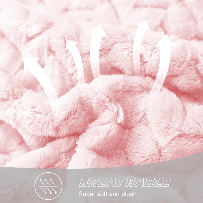 Exclusivo Mezcla Fleece Throw Blanket for Couch and Bed, 50x70 Inches Soft Cozy Jacquard Flannel Blankets, Lightweight Fuzzy Plush Warm Throws for Women, Light Pink