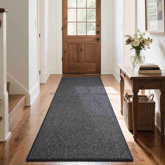 FinRèc 2x6 Washable Runner Rugs for Kitchen Hallway Bedroom, Low Pile Thin Rug Solid Color, Non-Slip Carpet Indoor for Home Decor (Grey)
