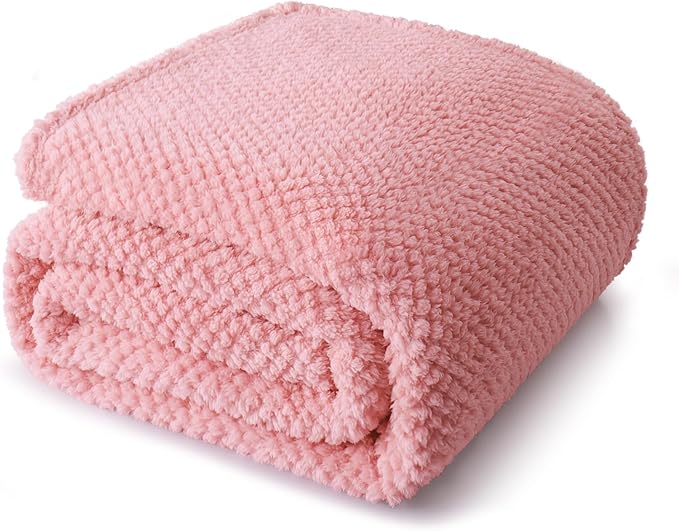 Whale Flotilla Queen Size Fuzzy Fleece Blanket for Bed, 90x90 Inch Fluffy Warm Soft Jacquard Blankets for All Season, Lightweight and Cozy, Pink