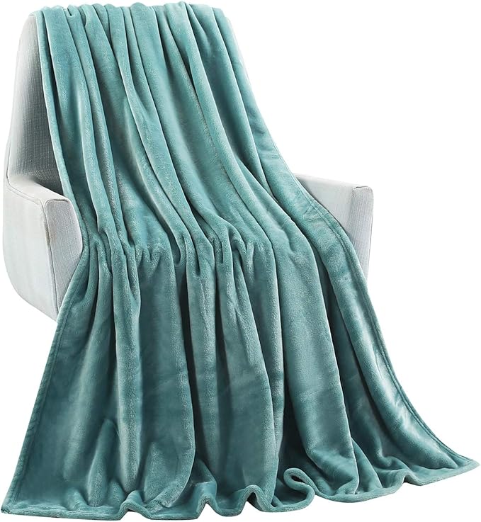 TASTHROW Large Flannel Fleece Throw Blanket, 60×80 Inch - Cozy Lightweight Thick Blanket - All Seasons Suitable for Women, Men and Kids (Bluishgreen)