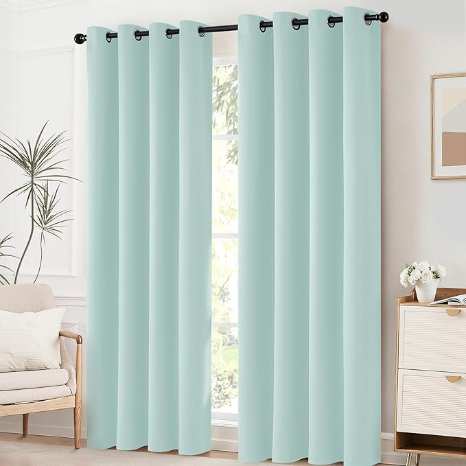 Yakamok Aqua Curtains 96 Inch Length Blackout Room Darkening Drapes Thermal Insulated Grommet Window Treatment Drapes Curtain for Bedroom Living Room,Aqua Blue,W52xL96 inch,Set of 2