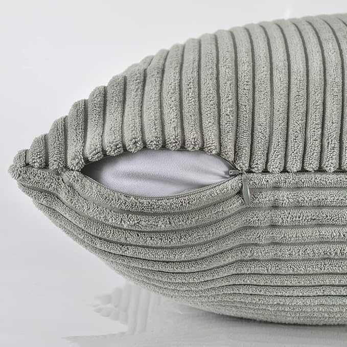 Fancy Homi 2 Packs Grey Lumbar Decorative Throw Pillow Covers 14x24 Inch for Living Room Couch Bed Sofa, Rustic Farmhouse Boho Home Decor, Soft Striped Corduroy Rectangle Accent Cushion Case 35x60 cm