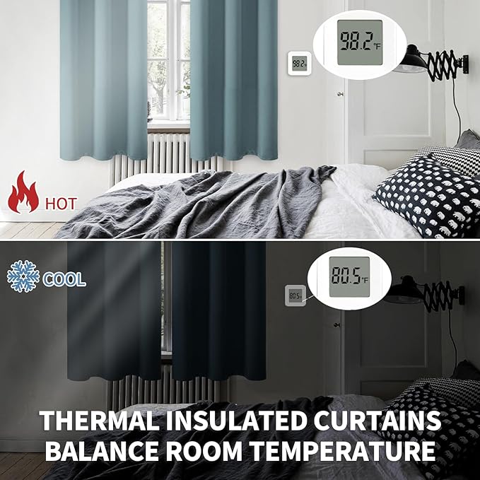 BGment Room Darkening Curtains 63 Inches Long - Grommet Thermal Insulated Drapes Window Treatment Curtains for Bedroom, 2 Panels, 70 x 63 Inch, Stone Blue