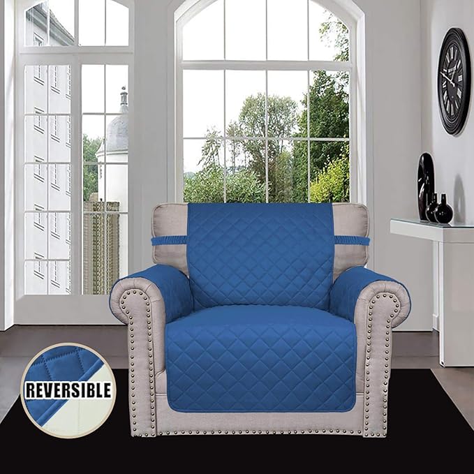 Easy-Going Chair Sofa Slipcover Reversible Sofa Cover Water Resistant Couch Cover Furniture Protector Cover with Elastic Straps for Pets Kids Children Dog Cat (Chair, Blue/Ivory)