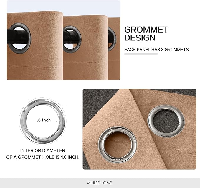 MIULEE Velvet Curtains Blush Beige Elegant Grommet Thermal Insulated Soundproof Room Darkening Curtains/Drapes for Classical Living Room Bedroom Decor 52 x 84 Inch Set of 2