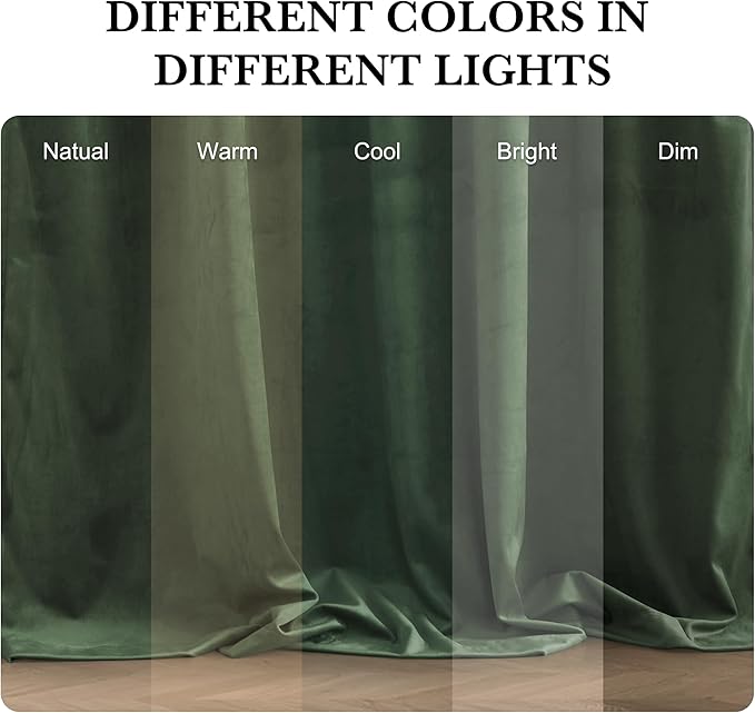 RYB HOME Elegant Green Velvet Curtains 84 inches Long, Light Blocking, Thermal Insulated, Stylish Velvet Drapes with Hook Belt for Cozy Home Aesthetics, 52" W x L96 L, 2 Panels Set