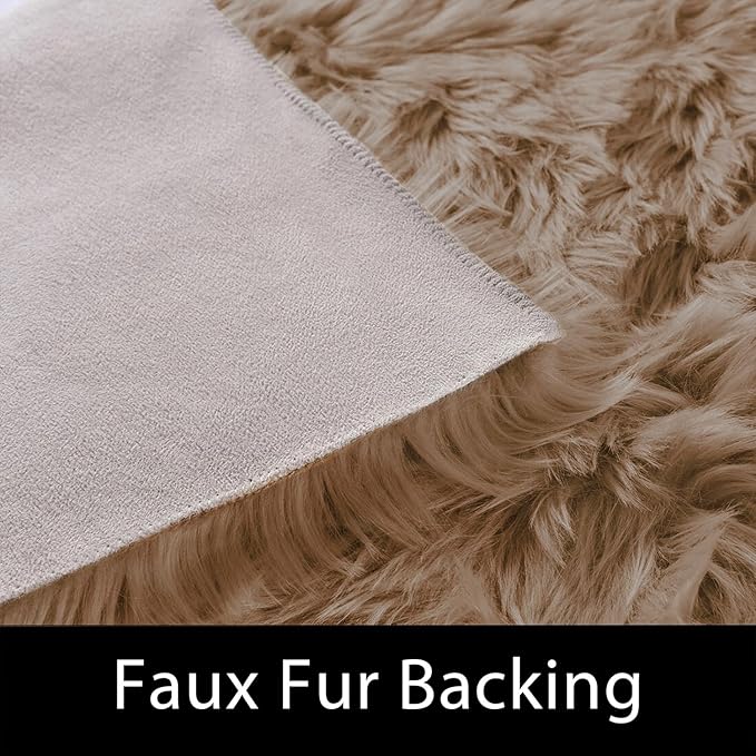 Latepis Brown Beige 2x5 Washable Small Rug Faux Sheepskin Fur Rug Fluffy Shag Rugs for Living Room Bedroom Dorm Furry Plush Rugs Cute Room Decor