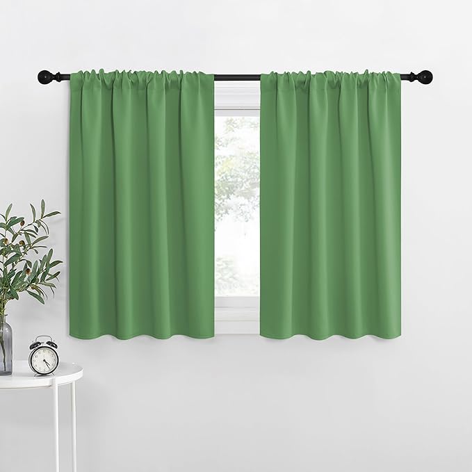 NICETOWN Kitchen Curtains, Froest Green, 34" x 40", Set of 2, Short Blackout Curtains & Drapes, Thermal Insulated Rod Pocket Window Treatment Draperies for Nursery