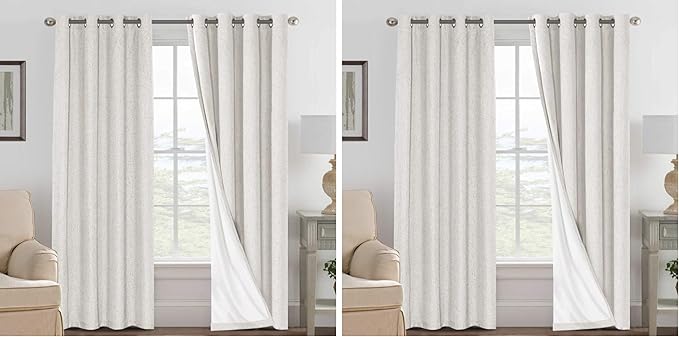 H.VERSAILTEX 100% Blackout Curtains Ivory, Linen Blackout Curtains 96 inch Curtains 2 Panel Set, Elegant Curtain for Bedroom Grommet Drapes Window Curtains Living Room Drapes (Pack of 2)