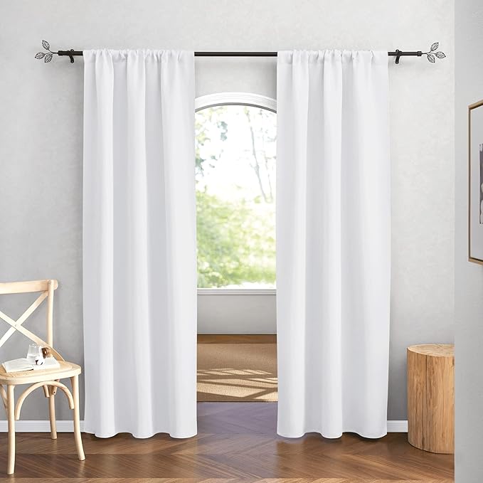 RYB HOME Curtains for Bedroom 84 inches Long 2 Panels Set, Privacy Thermal Insultaed Sunlignt Heat Blocking Drapes for Nursery Rental Room, Width 42 by Length 84, Pure White