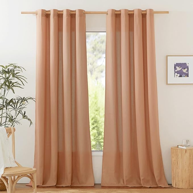NICETOWN Rustic Linen 132 inch Long Curtains for Living Room, Grommet Privacy Added Thick Linen Weave with Light Filter Window Curtains & Drapes for Bedroom, Burnt Orange, W55 x L132, 2 Panels