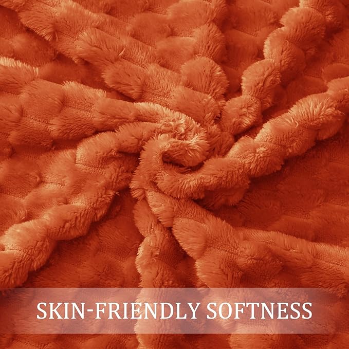 Exclusivo Mezcla Fleece Twin Blanket for Bed, Extra Large Fuzzy Burnt Orange Bed Blankets, Soft Cozy Plush Sofa Throws for All Seasons, 90x66 Inches