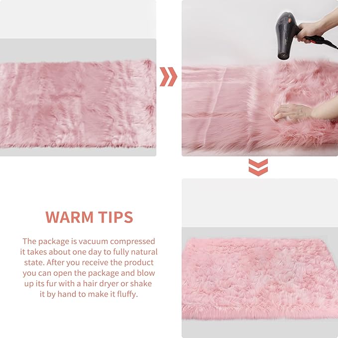 Ciicool Faux Sheepskin Rug Soft Faux Fur Rugs Pink Fluffy Rugs Chair Couch Cover Cute Fuzzy Rug for Girls Bedroom Floor Sofa Living Rroom 2x3 Feet
