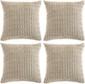 Fancy Homi 4 Packs Taupe Decorative Throw Pillow Covers 22x22 Inch for Living Room Couch Bed, Rustic Modern Farmhouse Boho Home Decor, Soft Plush Corduroy Cute Square Accent Cushion Case 55x55 cm