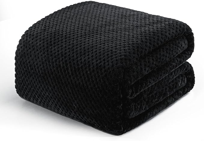 Exclusivo Mezcla Fleece Bed Blanket Twin Size, Super Soft and Warm Blankets for Couch, Sofa and Bed Waffle Textured, Cozy, Fuzzy and Lightweight (Black, 60x80 inches)