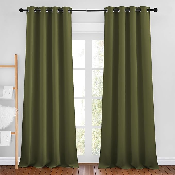 NICETOWN Olive Curtains 102 inches Long, Grommet Thermal Insulated Solid Blackout Curtains Privacy Window Treatments for Bedroom/Living Room, W46 x L102, 2 Panels