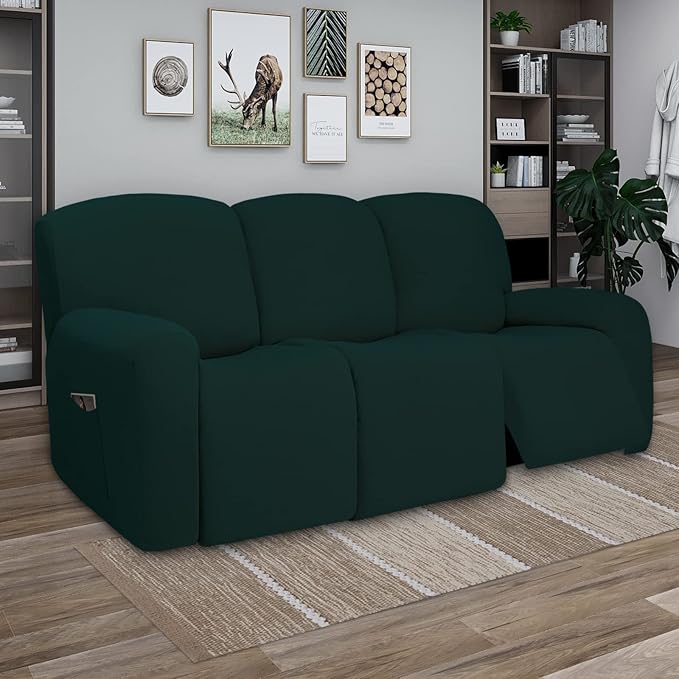 PureFit Super Stretch 3 Seats Recliner Sofa Couch Cover with Pocket – Non Slip Soft Sofa Slipcover, Washable Spandex Reclining Furniture Protector for Kids, Pets (Recliner Sofa, Deep Teal)