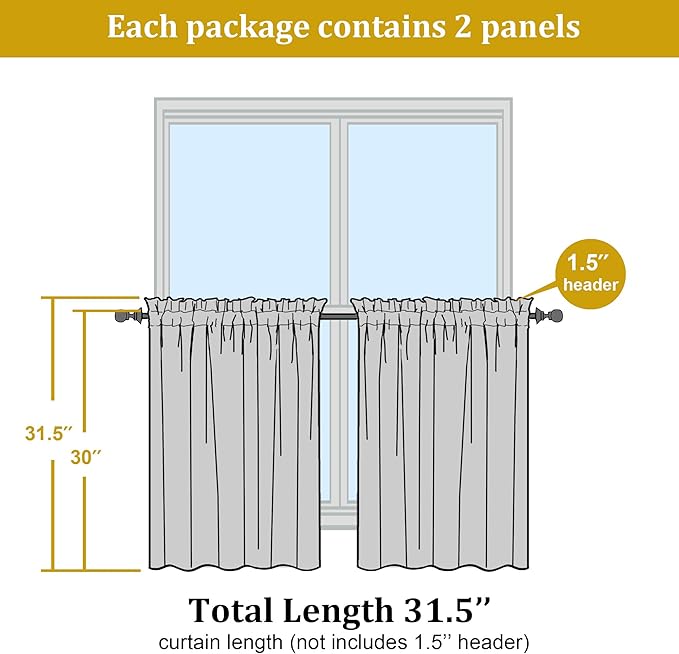 OWENIE Short Hot Pink Sheer Curtains 30 Inch Length 2 Panels Set, Kitchen Curtains Tiers Light Filtering Rod Pocket Cafe Curtain for Basement Bathroom Small Half Window, 42" W x 30" L, Hot Pink