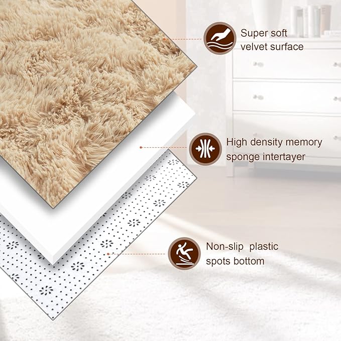 TWINNIS Super Soft Shaggy Rugs Fluffy Carpets, 5x8 Feet, Indoor Modern Plush Area Rugs for Living Room Bedroom Kids Room Nursery Home Decor, Upgrade Anti-Skid Rectangular Fuzzy Rug, Light Tan