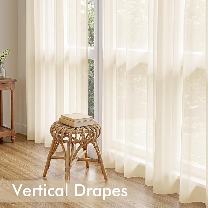 MIULEE Butter Cream Sheer Curtains 63 Inches Long, 4 Panels Set, Rod Pocket Voile Drapes Light Filtering and Semi Transparent, Elegant Window Treatments for Bedroom Living Room,42 x 63 Inches