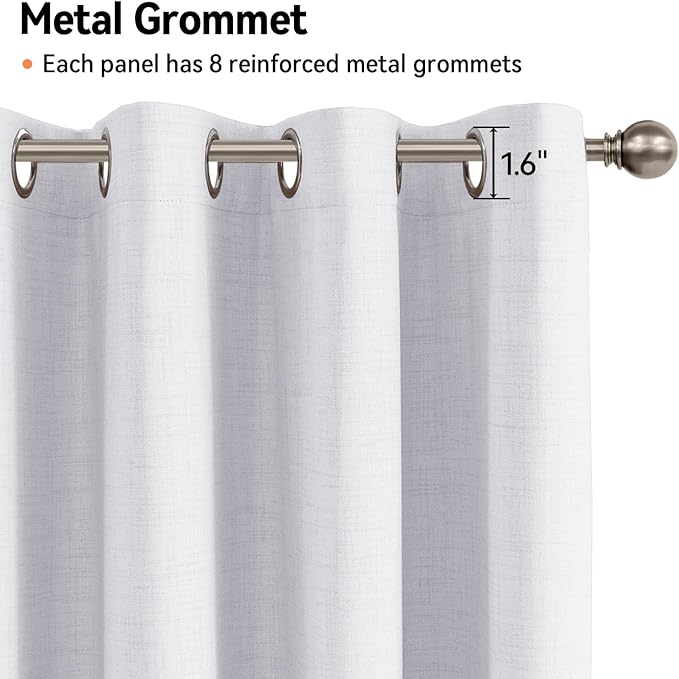 100% Blackout Shield Linen Blackout Curtains for Bedroom, Bright White Grommet Curtains for Living Room, Thermal Insulated Room Darkening Drapes for Nursery, Boho Home Decor, 50" W x 90" L, 2 Panels