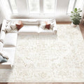9x12 Area Rugs for Living Room:Washable Rug Vintage Large Rugs Soft Non Slip Low Pile Rug Floral Distressed Floor Carpet for Bedroom Dining Room Home Office (Beige,9'x12')