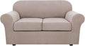 H.VERSAILTEX 3 Piece Stretch Sofa Covers for 2 Cushion Loveseat Couch Covers for Living Room Furniture Cover (Base Cover Plus 2 Seat Cushion Covers) Thicker Jacquard Fabric(Medium Sofa, Sand)