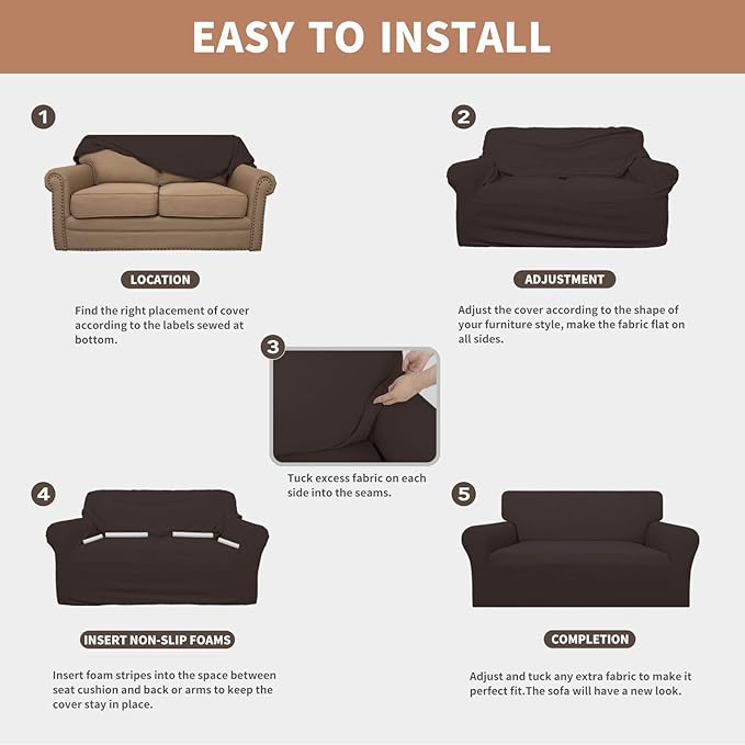 Easy-Going 100% Waterproof Chair Couch Cover, Dual Waterproof Sofa Cover, Stretch Jacquard Sofa Slipcover, Leakproof Furniture Protector for Kids, Pets, Dog and Cat (Chair, Chocolate)
