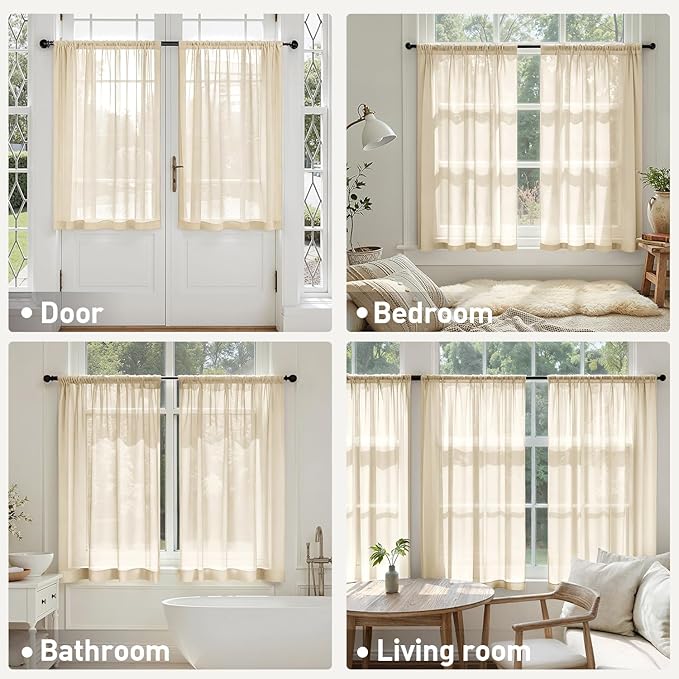 MIULEE Cream Sheer Curtains 63 Inches Long, 4 Panels Set, Light Filtering Rod Pocket Voile Drapes for Living Room and Bedroom, Airy Soft Fabric Window Treatments, 42 x 63 Inches