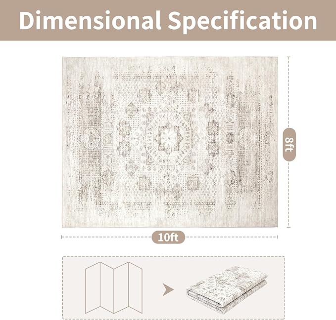 Machine Washable Rugs 8x10 Area Rugs for Living Room,Bedroom,Dining Room- Ultra Soft Low Pile Retro Rugs for Home Office,Non Slip Vintage Distressed Accent Carpet- Yellow