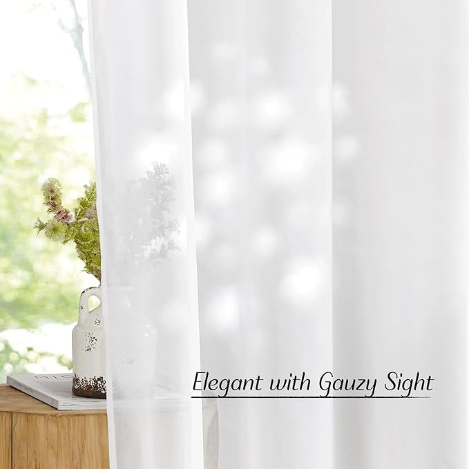 NICETOWN Airy Sheer Window Curtains 54 inch Length for Bedroom, Grommet Solid Ivory Voile Sheer Texture Soft Window Treatment for Bathroom/Living Room, W54 x L54, Set of 2