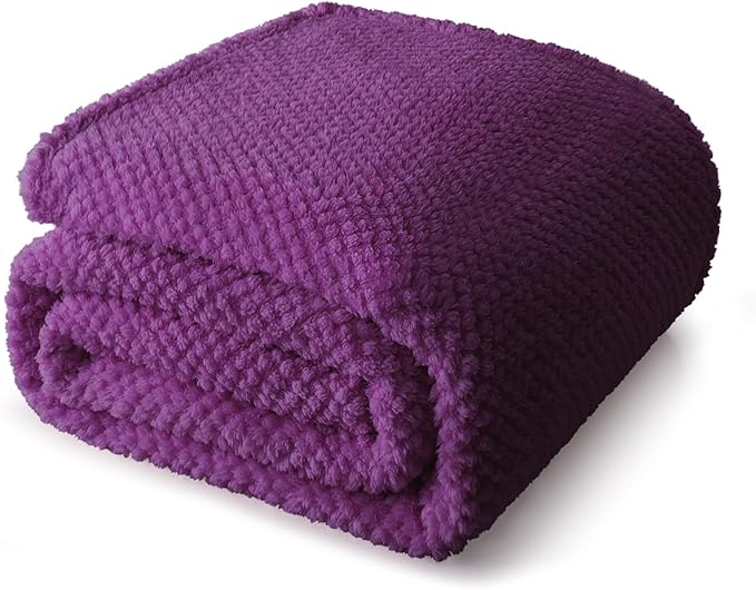 Whale Flotilla Twin Size Fuzzy Fleece Blanket for Bed, 60x80 Inch Fluffy Warm Soft Jacquard Blankets for All Season, Lightweight and Cozy, Purple