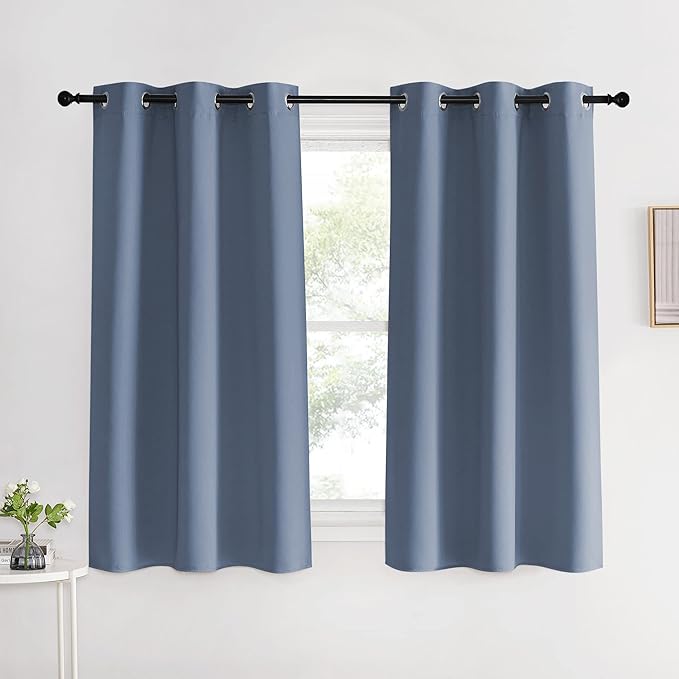 NICETOWN Kitchen Curtains Blackout Drapes, Stone Blue, 42" Wide x 60" Long, Set of 2, Thermal Insulated Grommet Top Window Treatment Curtain Panels for Cupboard, Small Window