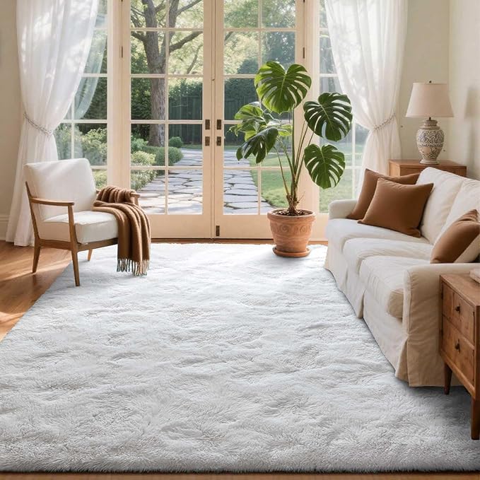 Area Rugs for Living Room, 5x7 Feet Soft Fluffy Shagg Plush Rug High Pile Large Indoor Modern Non-Slip Floor Carpet for Bedroom Nursery Kids Home Room Dorm Decor Aesthetic White