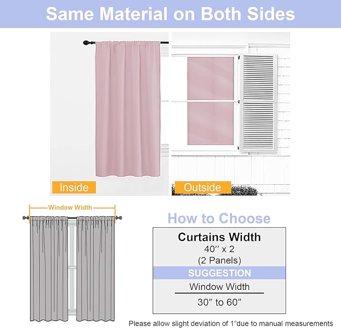 Simplebrand Ava Blush Blackout Curtains for Bedroom, 72 Inch Length, 2 Panels Set, Privacy Thermal Insulated Rod Pocket Window Curtains for Patio, French Door, W40 x L72 Inch