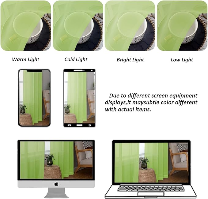 Chyhomenyc Sheer Curtains 63 Inch Length 2 Panels Set, Light Filtering Rod Pocket Window Curtain Treatment Drapes for Bedroom Living Room, Each 42Wx63L, Set of 2, Lime