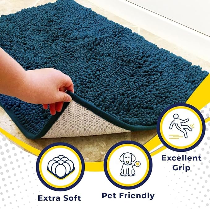 Muddy Mat® | Super Absorbent Door Mat Indoor, Microfiber Quick Dry Chenille Entryway Rug, Non-Slip Front Door Mat, Indoor Mats for Entryway, Machine Washable Pet Rug, Atlantic Blue XXXL 72"X48"