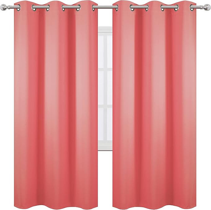 LEMOMO Coral Thermal Blackout Curtains/42 x 72 Inch/Set of 2 Panels Room Darkening Curtains for Bedroom