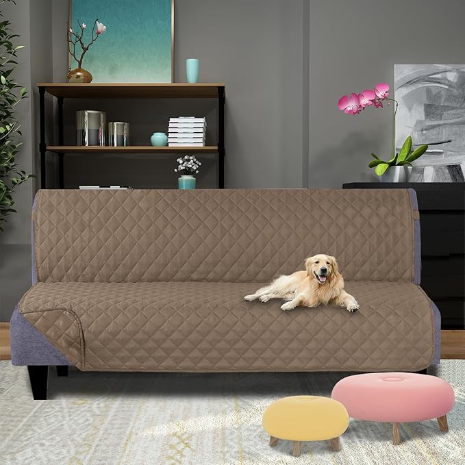 U-NICE HOME Reversible Futon Cover Sofa Slipcover Armless Furniture Protector Couch Cover Water Resistant, Taupe/Taupe