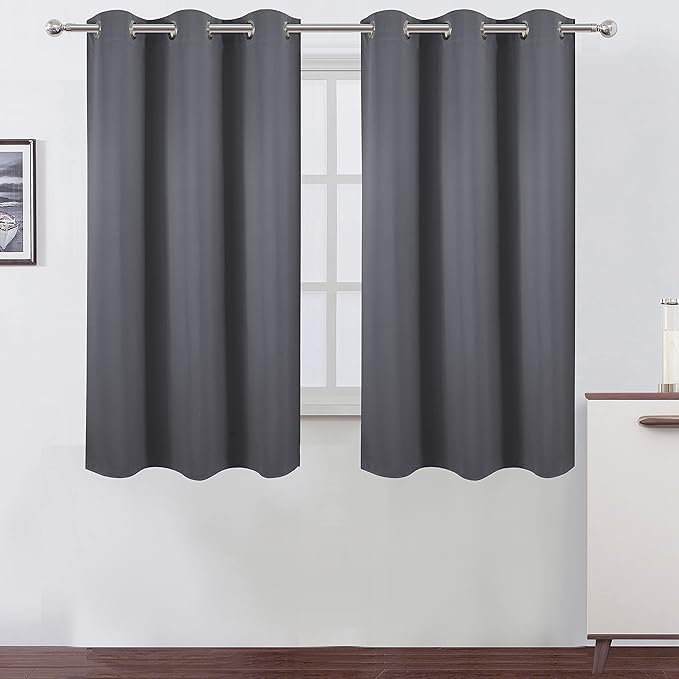 LEMOMO Grey Blackout Curtains for Bedroom Room Darkening Curtains/38 x 54 Inch Long Set of 2 Panels Draperies Thermal Insulated Living Room Curtains